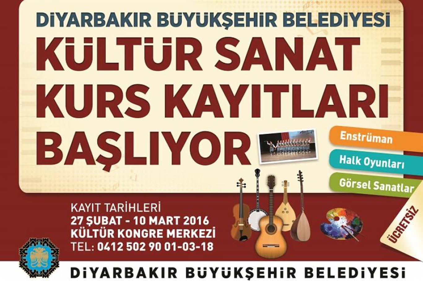 Diyarbakır’da ücretsiz kültür sanat kursları başvuruları başladı Diyarbakır’da ücretsiz kültür sanat kursları başvuruları başladı